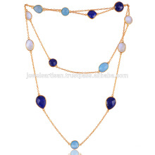 Blauer Onyx, Lapis, Regenbogen und vergoldeter Halskette